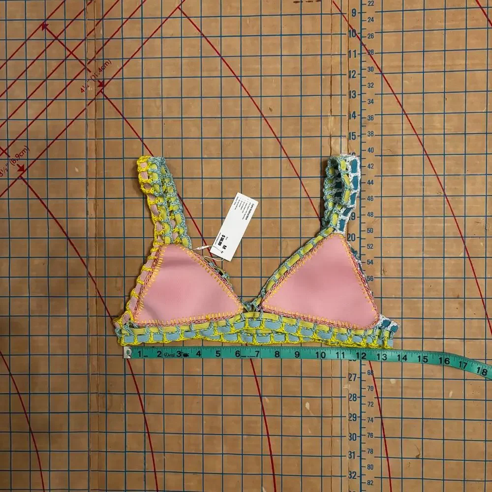 WTI Design Pink‎ Crochet Trim Bikini Top NWT Size M Multicolor Swimwear